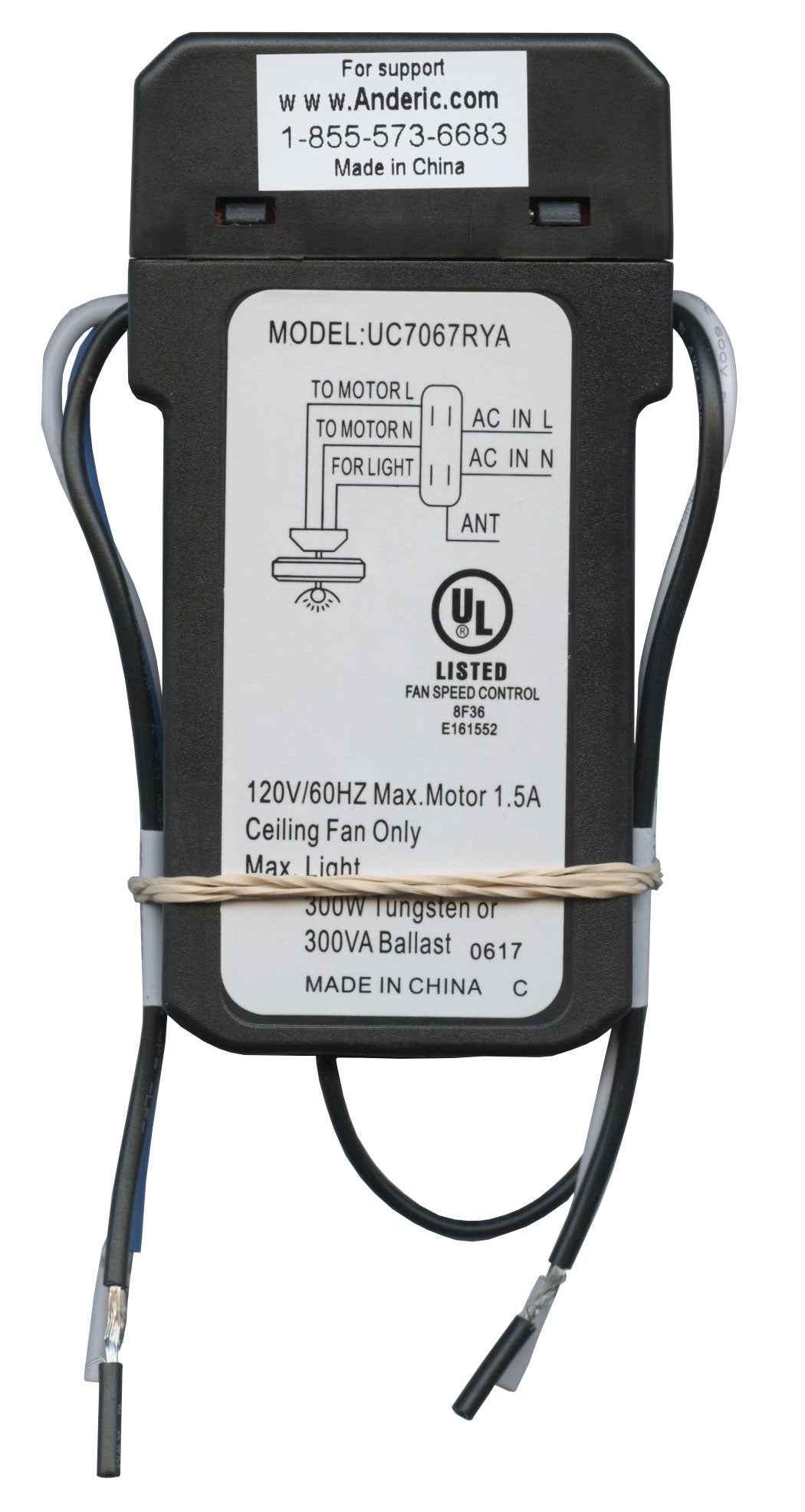 Anderic UC7067RYA con aprendizaje para receptor de ventilador de techo Harbor Breeze