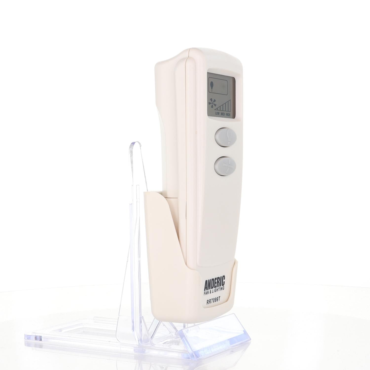 The Anderic CHQ8BT7098T for Harbor Breeze Ceiling Fans is a remote control labeled "RR7099T," designed with a display screen and control buttons on the front, offering precise temperature management.