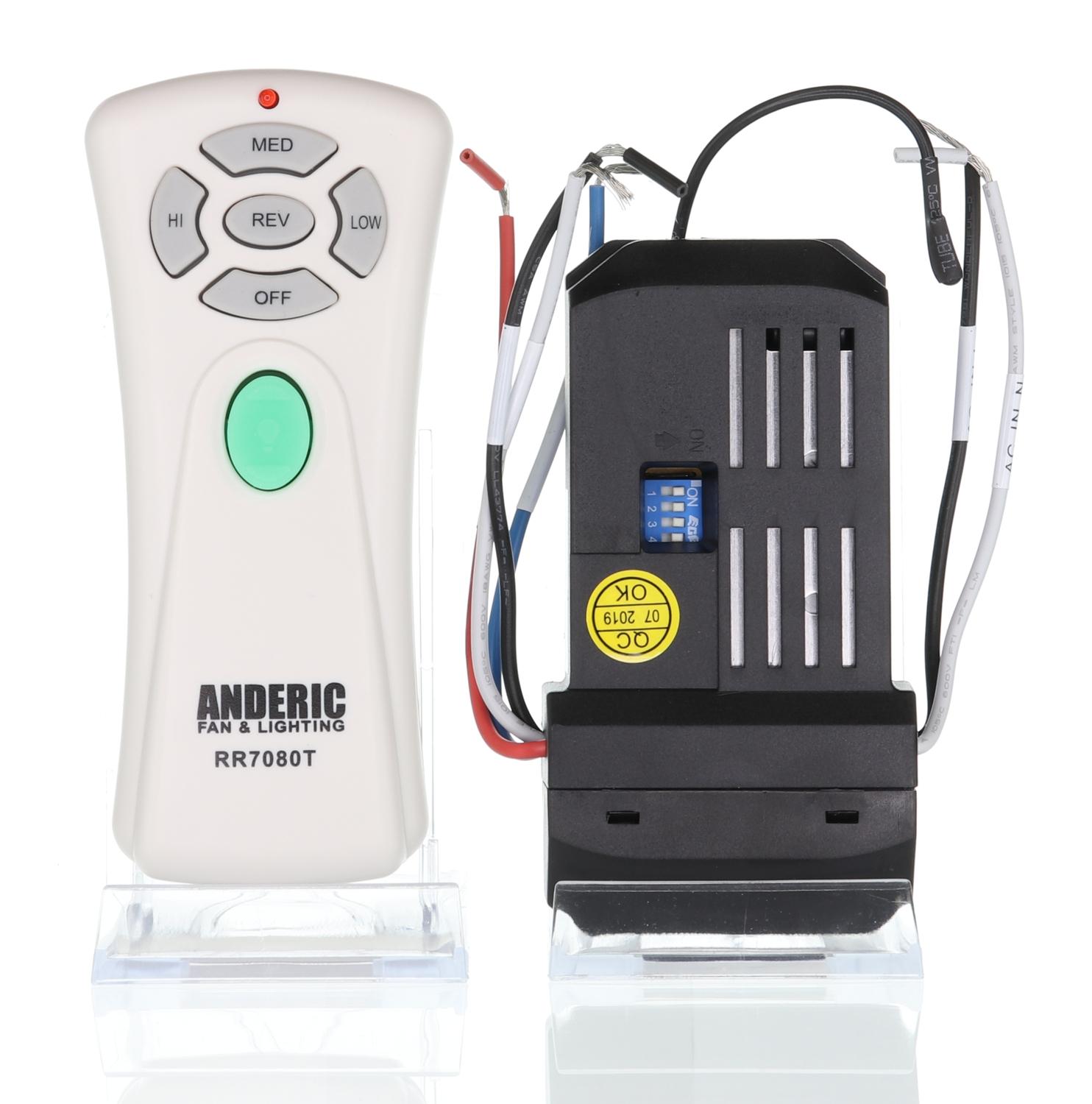 The Anderic RR7080T/UC7067GMRX Remote Control Kit for Hampton Bay Windward III fans is shown with its black receiver unit with exposed wires, sold as the WindwardIIIKit.