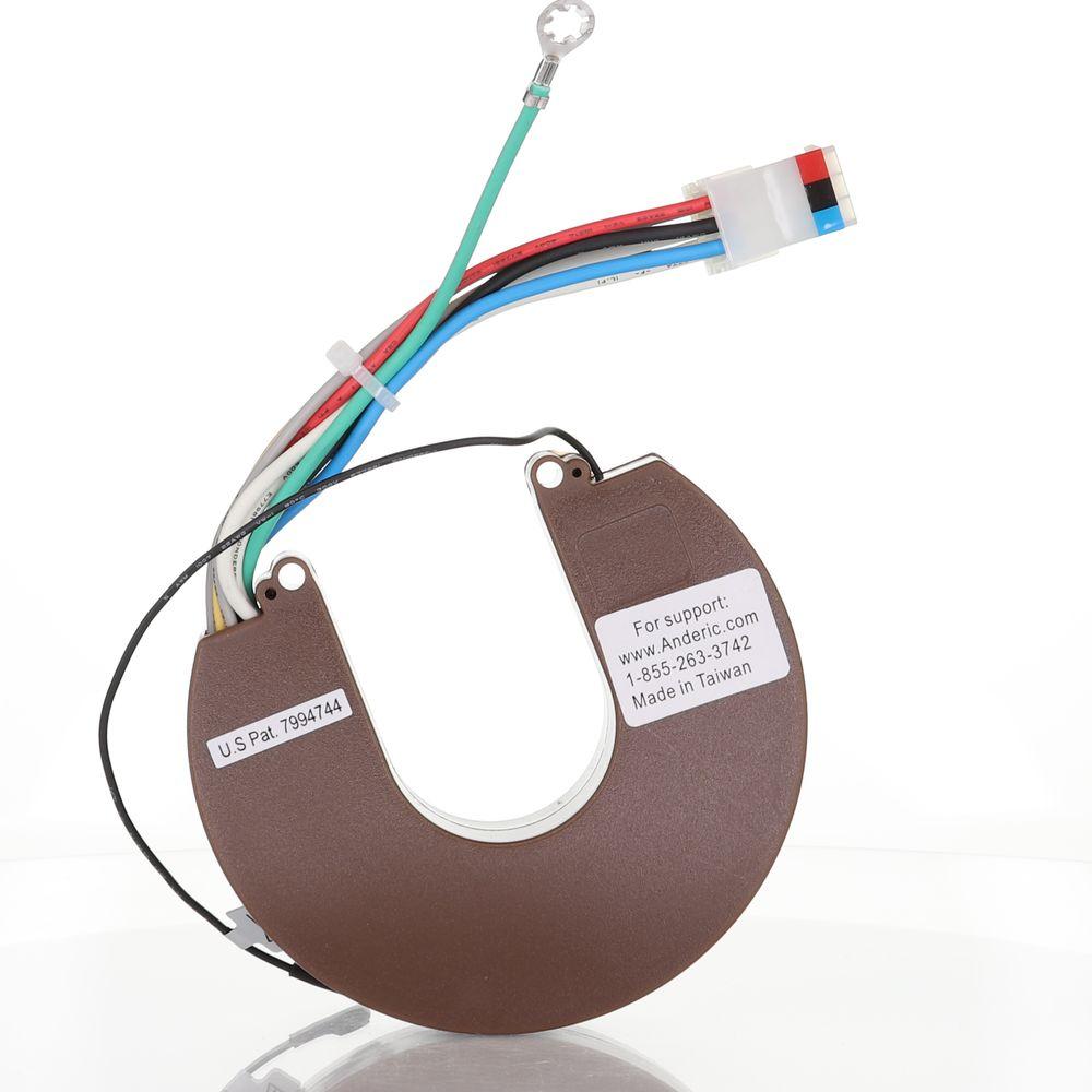 The Anderic RH786R Stealth Receiver, model RH-786R 7861LM-09, is a brown U-shaped electrical component with wires and a plug. It’s patented in the U.S., provides support information, and is perfect as a replacement receiver for Casablanca Hunter Ceiling Fans. Made in Taiwan.