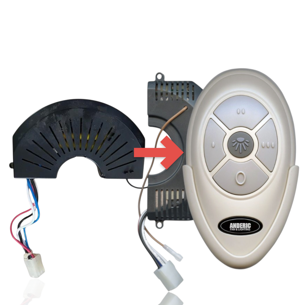 Anderic 3-speed ceiling fan receiver for Harbor Breeze MR58A, black plastic housing with wiring harness