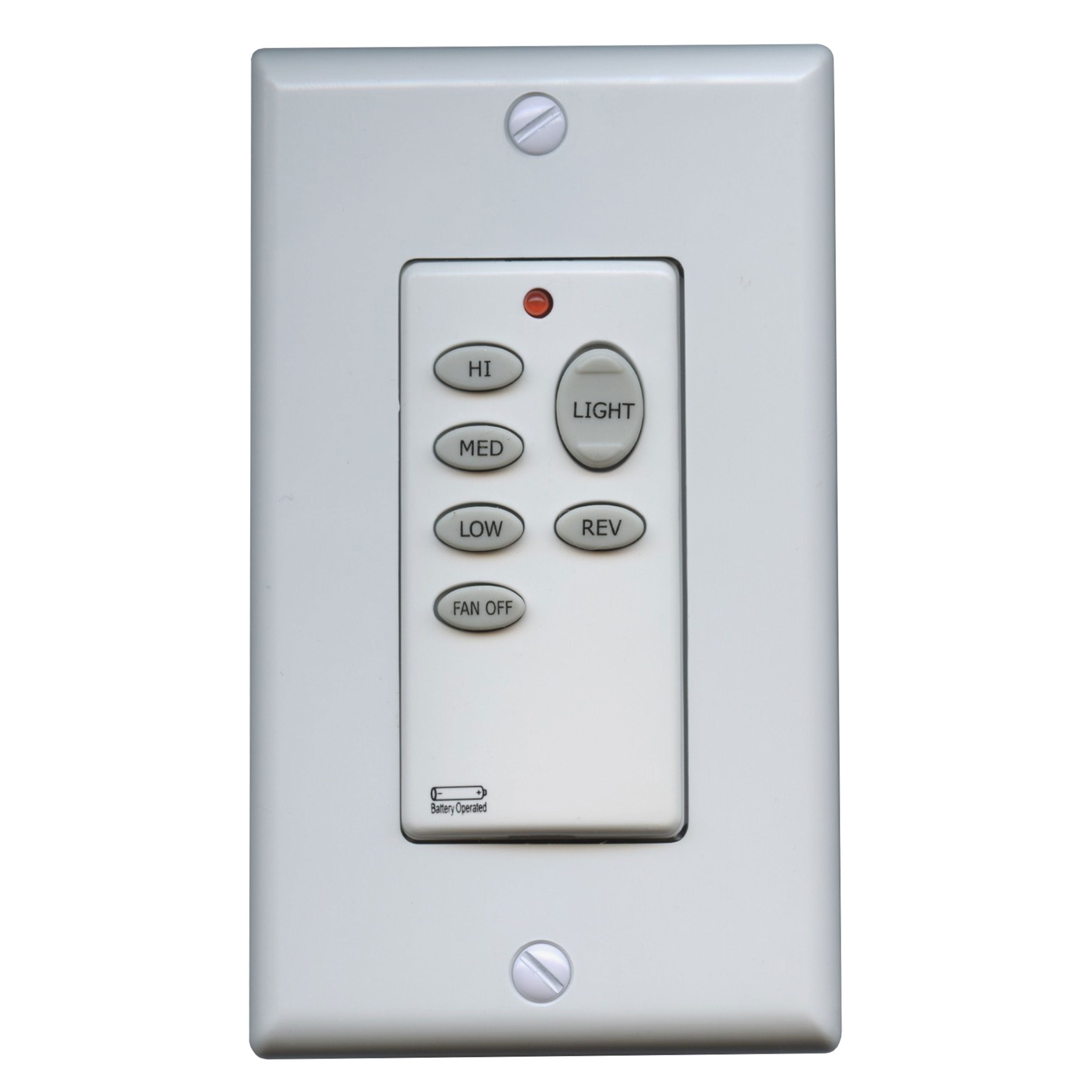The Anderic CHQ9051T Wireless 3-Speed Up & Down Light/Reverse Wall Switch Ceiling Fan Remote has HI, MED, LOW, FAN OFF, LIGHT, and REV buttons with a red indicator light; replaces Hampton Bay or CHQ9051T remotes.