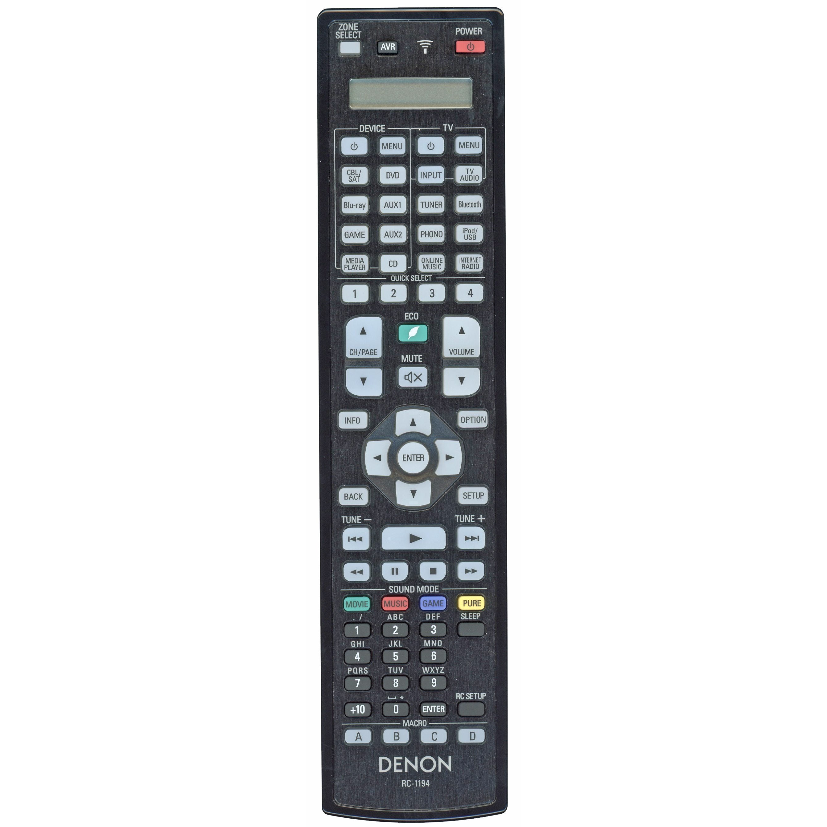 Denon RC-1194 Mando a distancia para receptor A/V | Pantalla LCD | Retroiluminación | AVRX7200W | AVRX7200WA - 30701016300AD