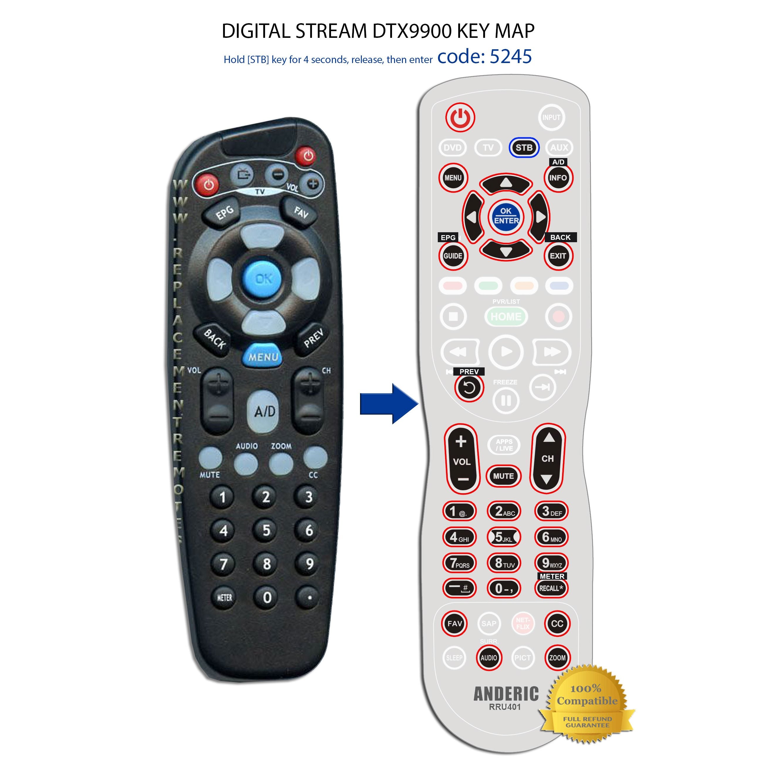 Sintonizador de TV digital DTX9950 DTX9900 Control remoto