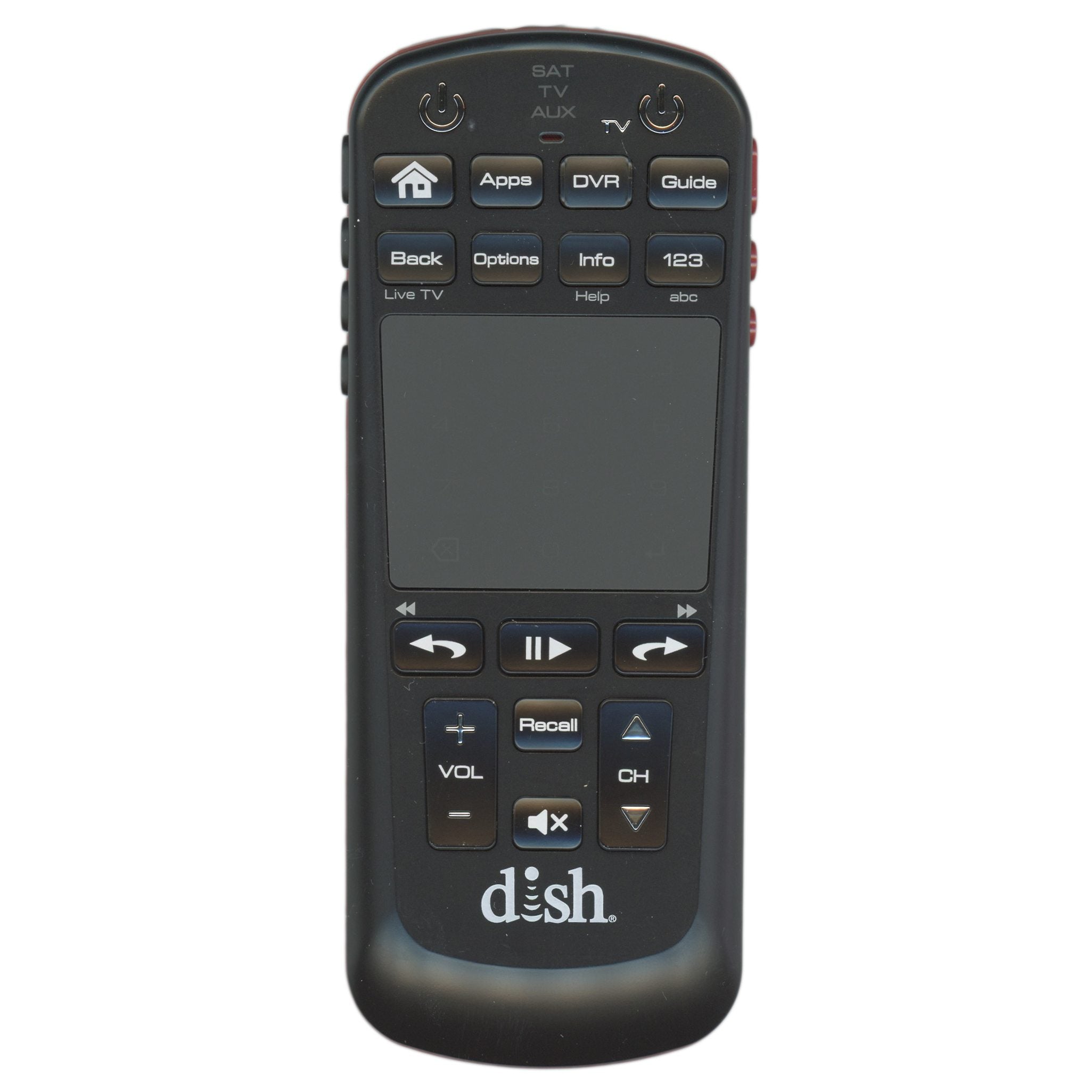 Dish network remote control on a white background