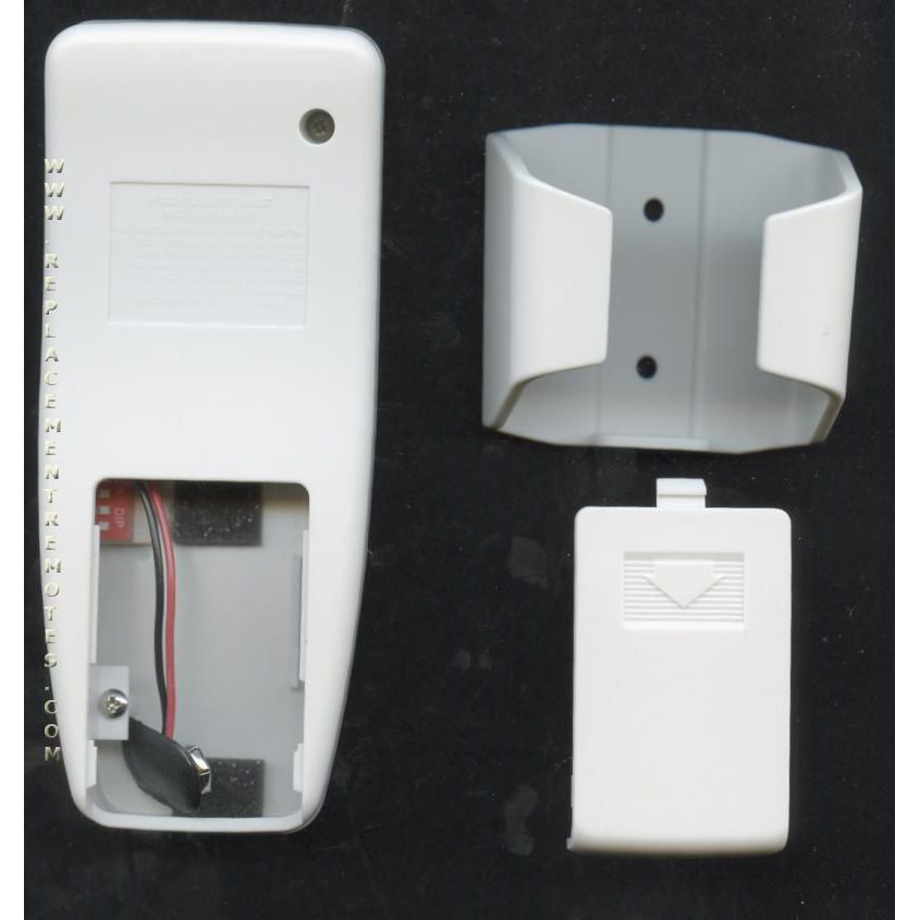 The Anderic CHQ7030T FAN53T White casing for Harbor Breeze ceiling fan remote, shown with back cover removed to reveal battery compartment, includes separate wall mount bracket and cover—compatible with Harbor Breeze systems.