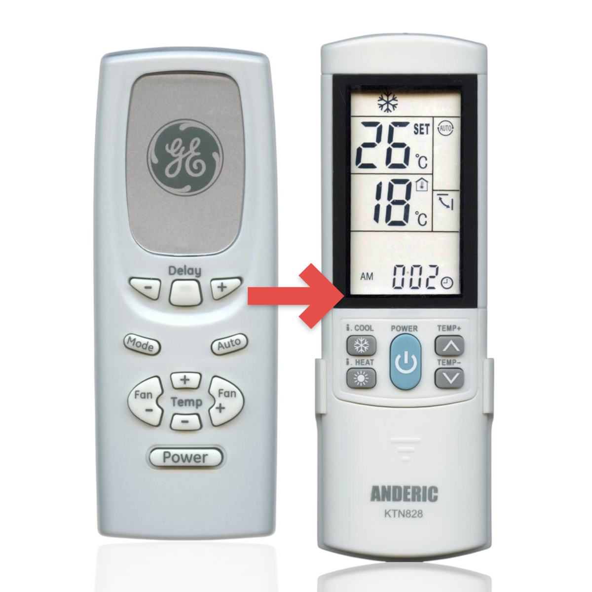 Anderic replacement remote control for GE air conditioners with backlit LCD screen and intuitive button layout