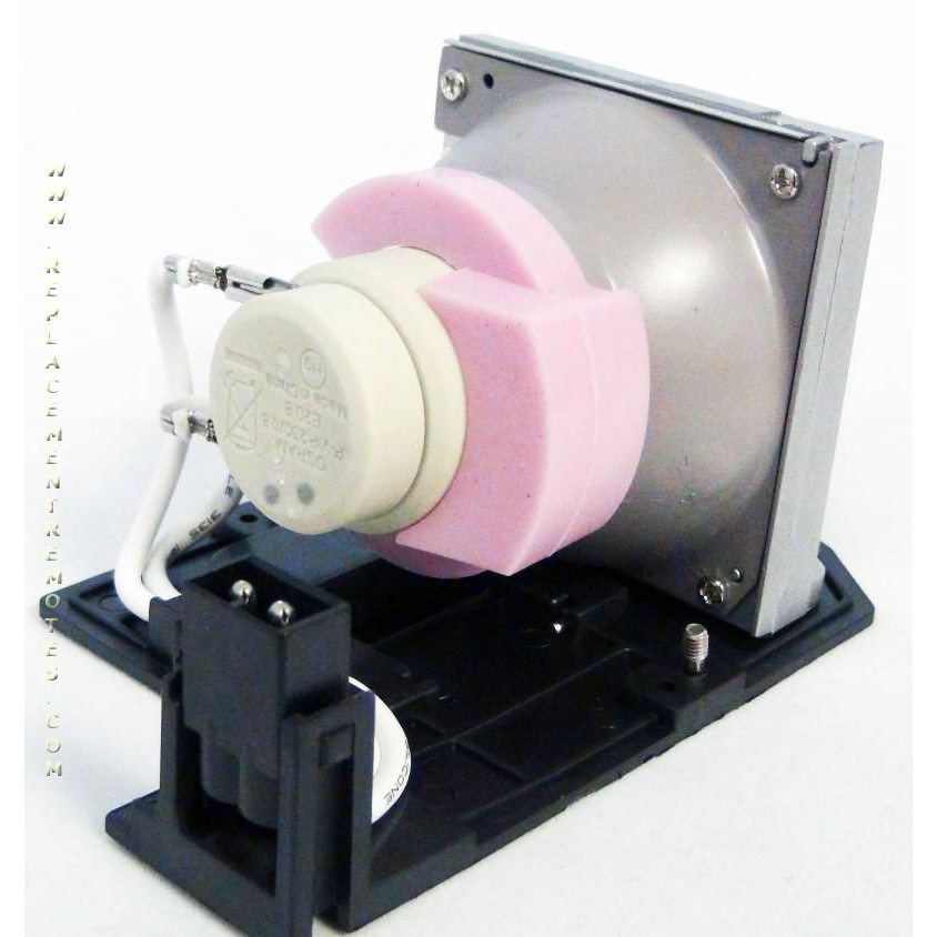The Generic BLFP230D for Optoma Projector features an OEM Osram bulb, enclosed in pink and white housing atop a black base, with a square metal bracket and white cables for optimal performance.