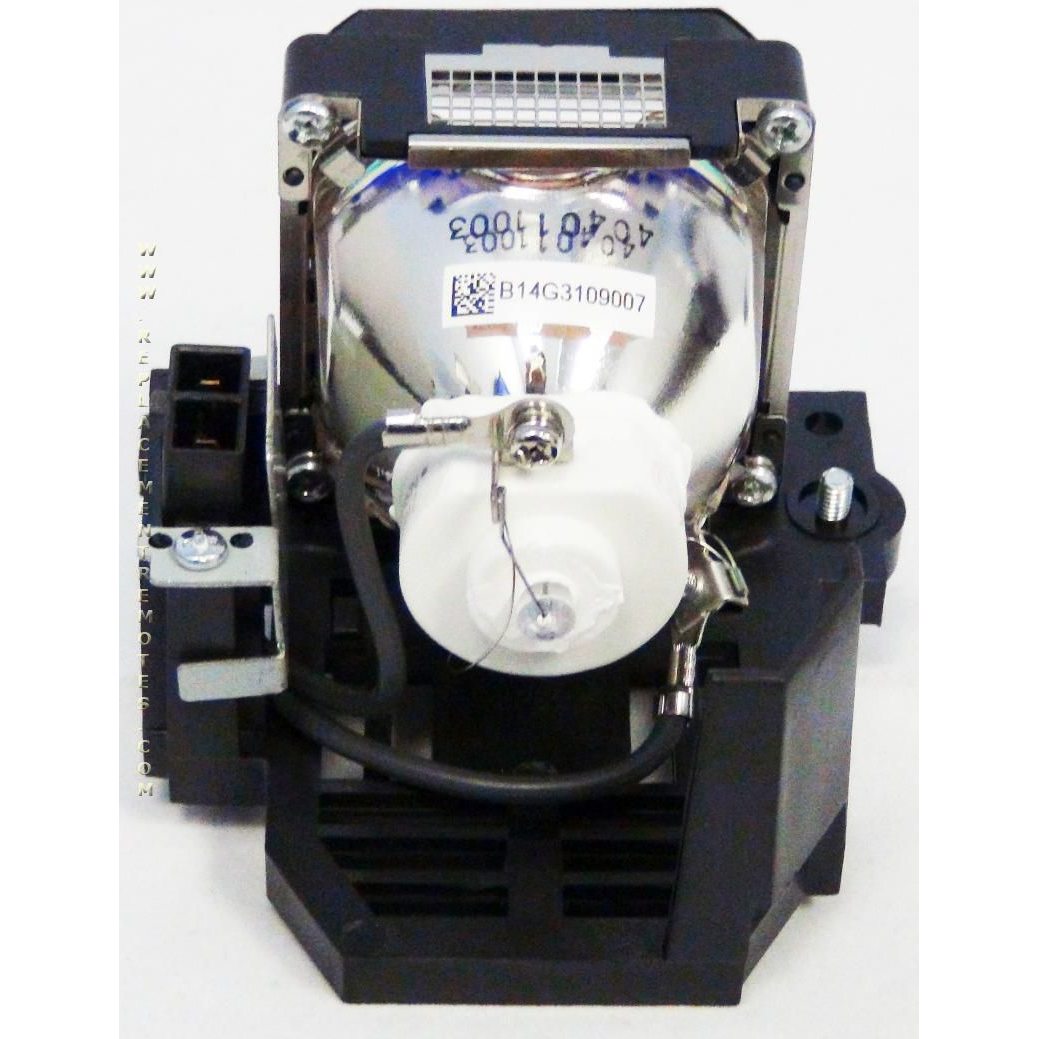 The Generic PKL2312UP for JVC Projector Lamp Assembly features a silver reflector, black housing, attached barcode label, wiring, and includes a Genuine Original Ushio Bulb for top-quality performance.