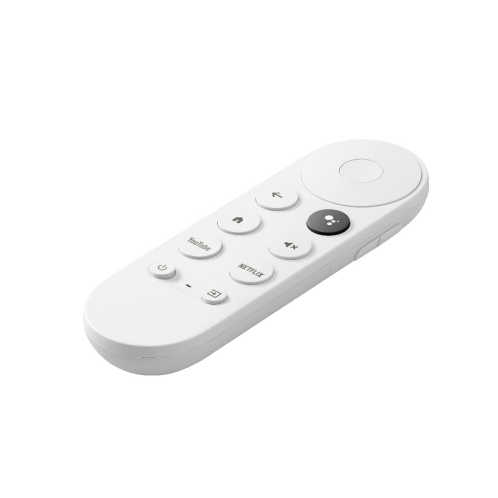 The Google Chromecast 4K Snow Streaming Remote Control is white with rounded buttons and offers seamless compatibility. It includes directional controls, volume, and dedicated YouTube and Netflix buttons, making it an ideal replacement for your Chromecast 4K setup.