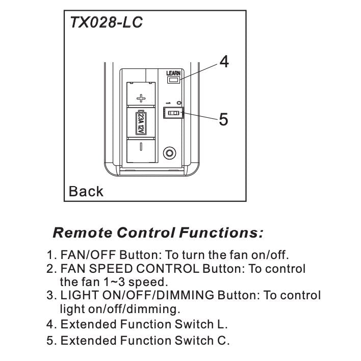 Télécommande pour ventilateur de plafond Hampton Bay TX028-LC