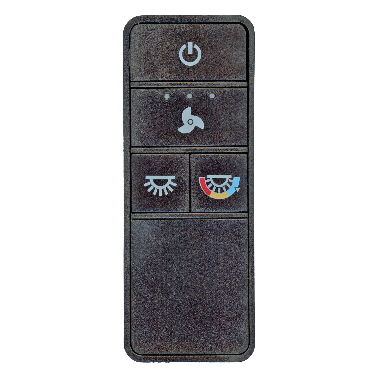 The Hampton Bay TX028C-S Ceiling Fan Remote Control includes buttons for power, fan speed, oscillation, and timer. With two eye-like icons and a temperature symbol, it offers seamless operation indoors or outdoors.
