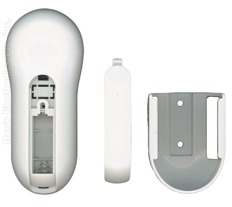 The Harbor Breeze TR214D Ceiling Fan Remote Control, with its battery cover open, shows the internal components and resembles a white wireless mouse's battery compartment.