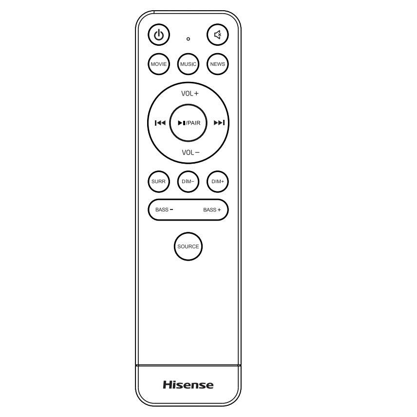 Control remoto de la barra de sonido Hisense EN214C1H