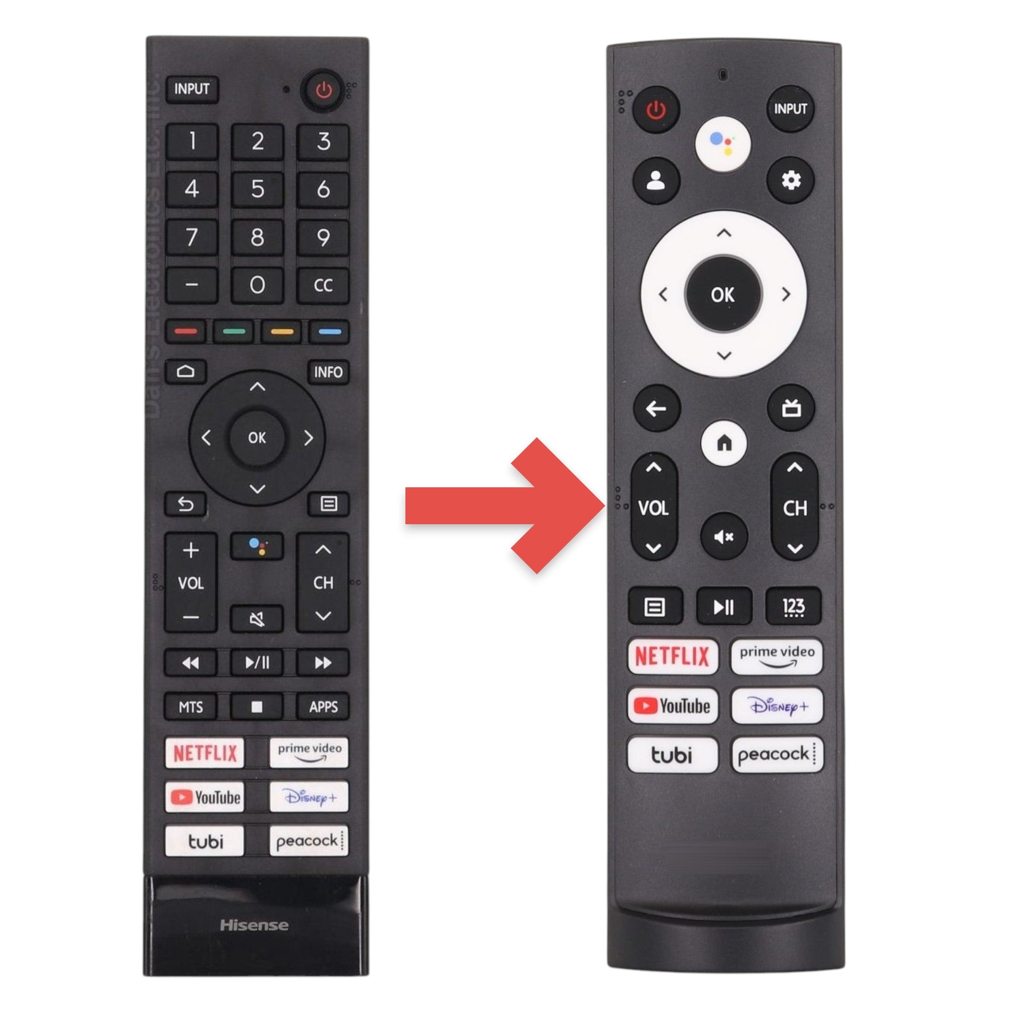 Hisense ERF3J80H Mando a distancia con control de voz de Google para TV | Netflix | Prime Video | Youtube | Disney+ | Tubi | Peacock - 285119