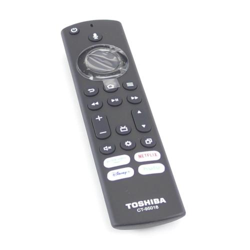 The Toshiba CT-95018 Fire TV Remote Control - 286941 includes a circular navigation pad, buttons for volume and channel control, and branded shortcuts to Netflix, Disney+, Hulu, and more. Ideal for seamless operation of your 4K UHD Smart Fire TV.