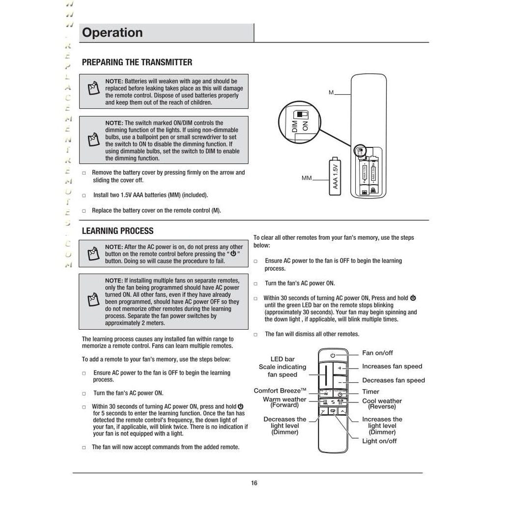 Control remoto para ventilador de techo Home Decorators Collection UC7225T CHQ7225T