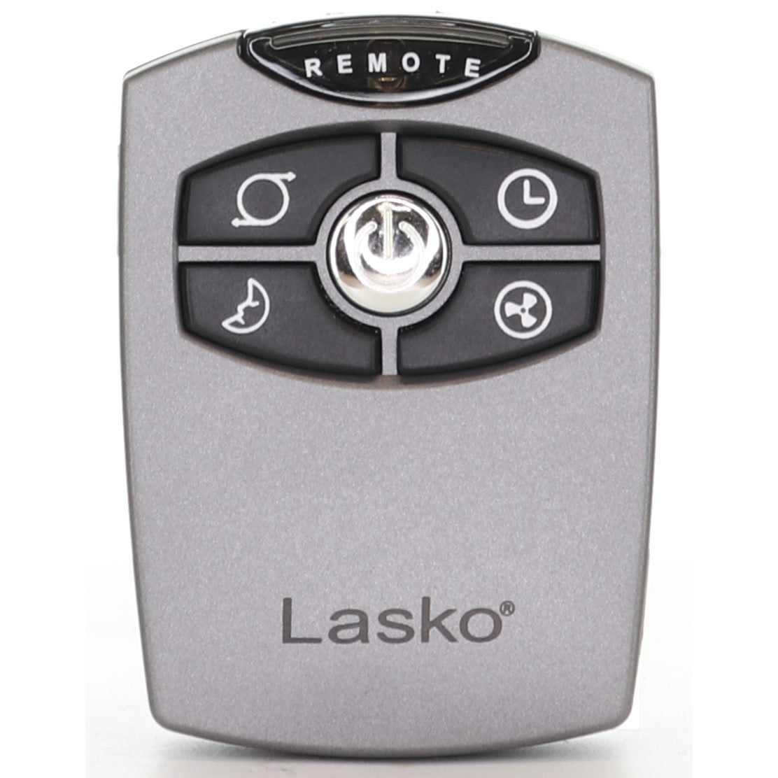 The Lasko 2033651 Upright Fan Remote Control features five front-facing buttons for power, timer, and mode, offering easy operation of your Elite Wind Tower or space-saving pedestal fan.