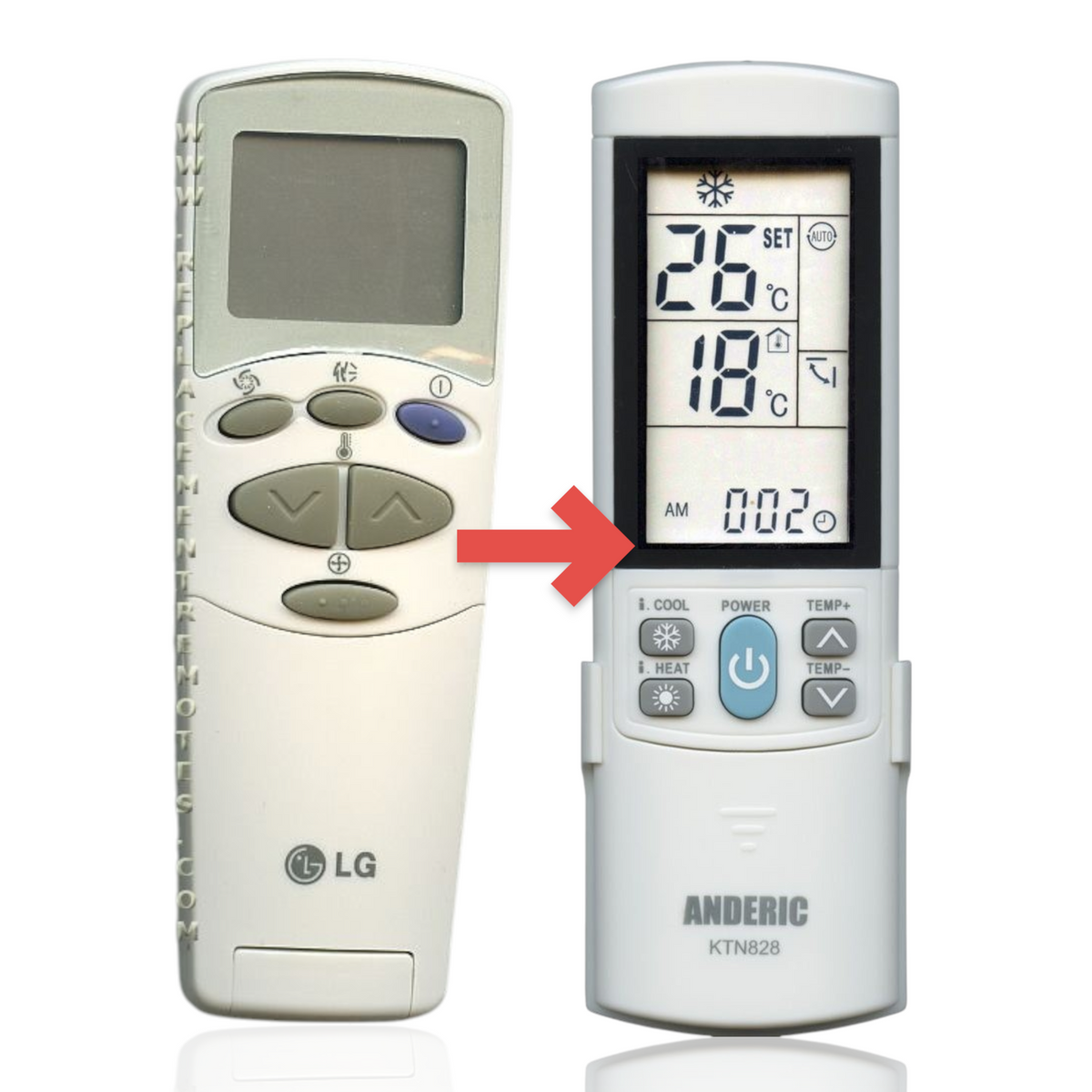 Anderic universal air conditioner remote control with LCD display and numeric buttons for LG units