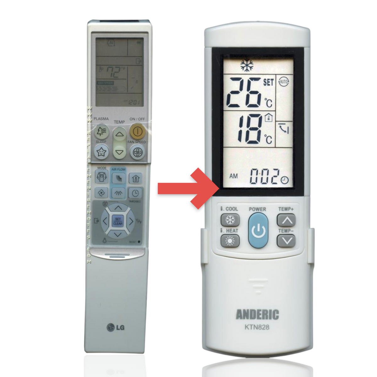 Anderic KTN828 universal air conditioner remote control with backlit LCD display for LG AC units