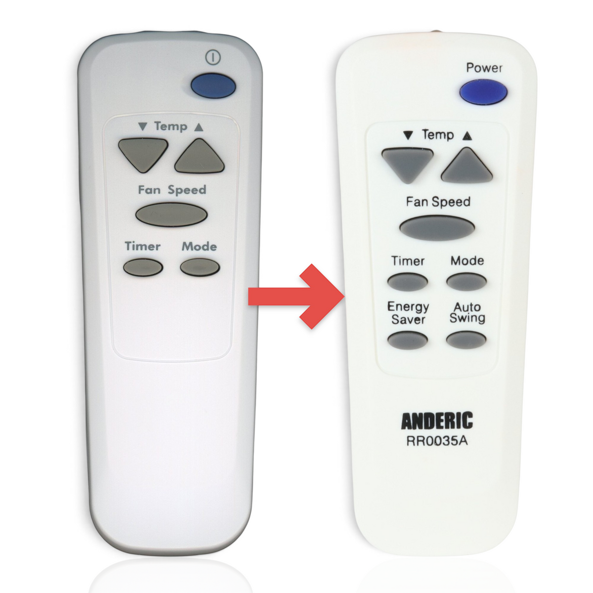 Anderic replacement remote control for LG air conditioners featuring grey buttons and a white plastic body.