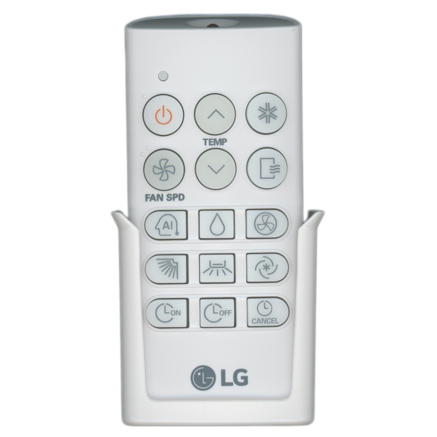 LG remote control on a white background