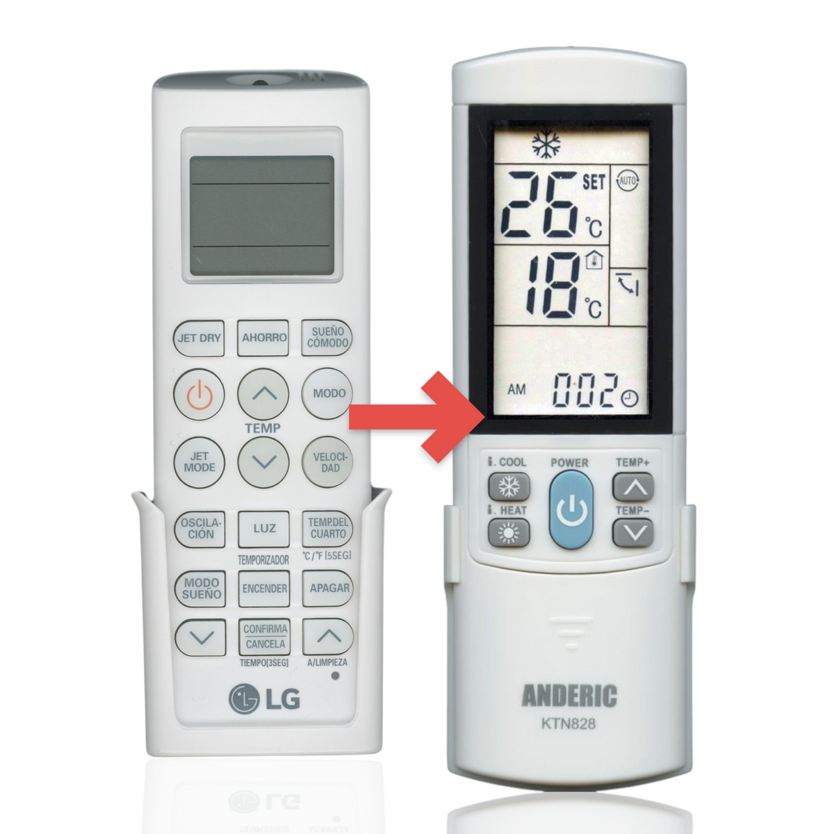 Anderic white universal air conditioner remote control with backlit LCD display and wall mount bracket