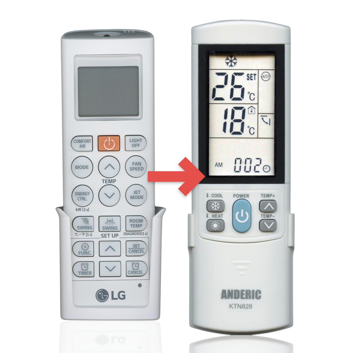 Anderic replacement remote control for LG air conditioners with backlit LCD display and wall mount cradle