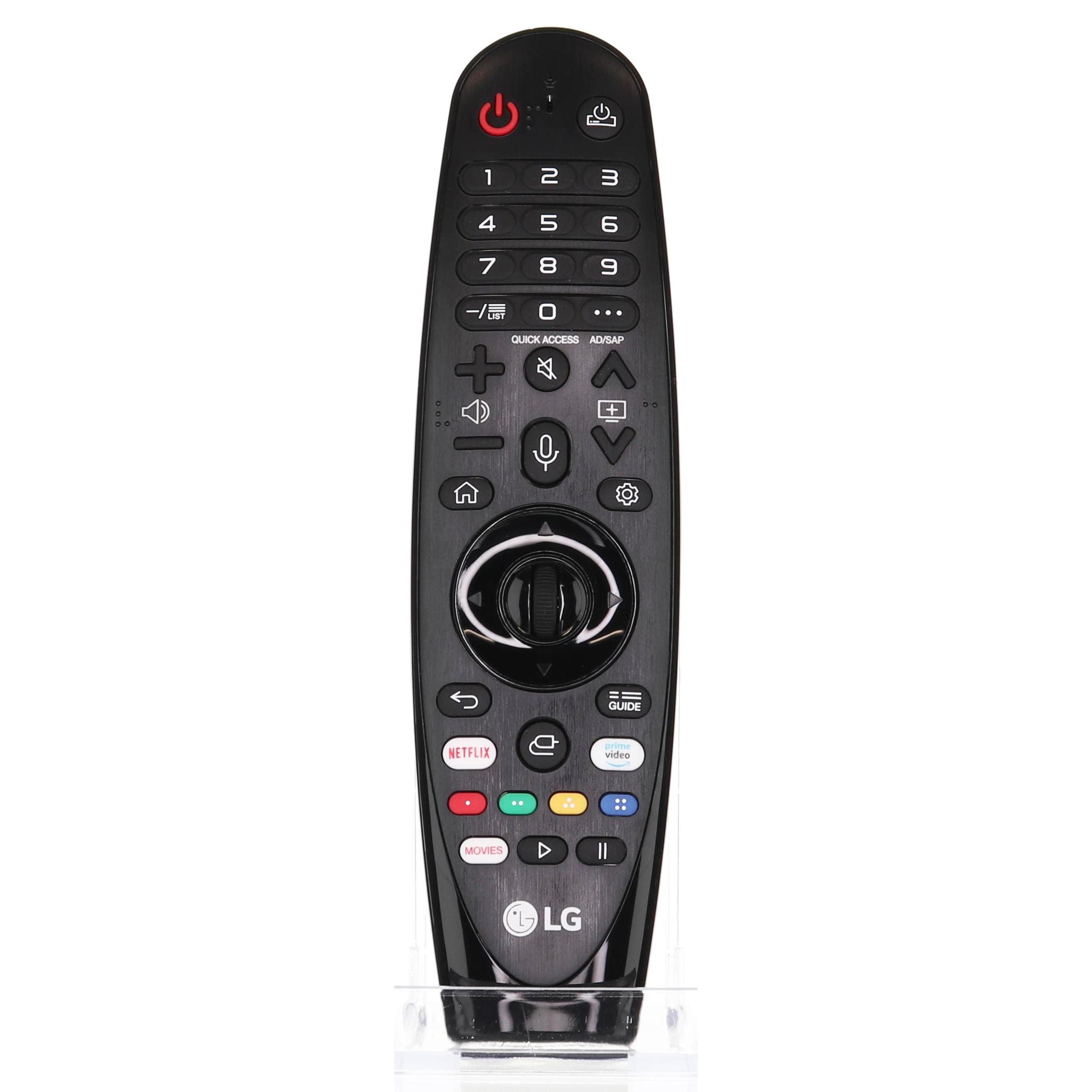 Black LG remote control on a white background