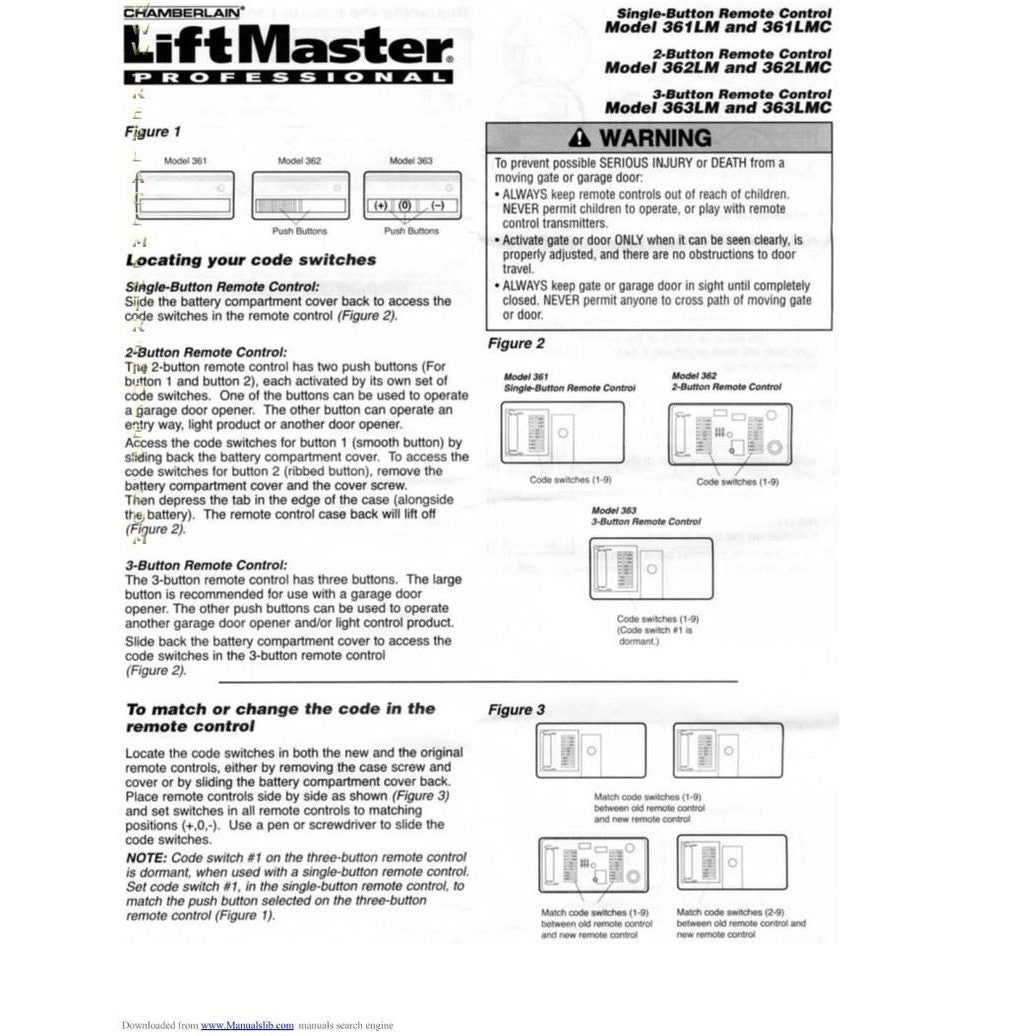 Control remoto para abre-puertas de garaje LiftMaster 363LM / 363LMC con visera de 3 botones y 315 MHz