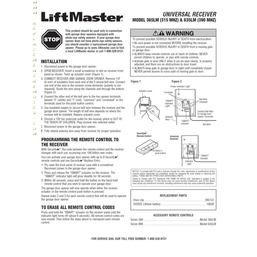 Control remoto para abre-puertas de garaje LiftMaster 365LM / 635LM PLUG-IN SECURITY PLUS