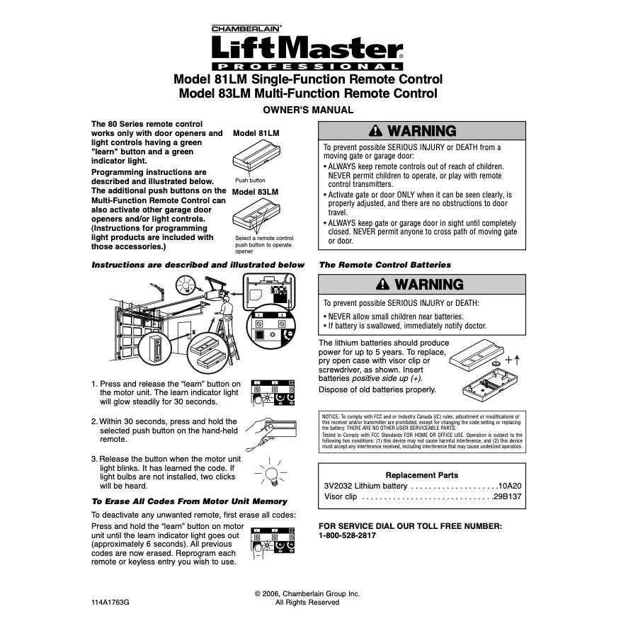 Control remoto para abre-puertas de garaje LiftMaster 81LM de 1 botón Vizor de 390 MHz