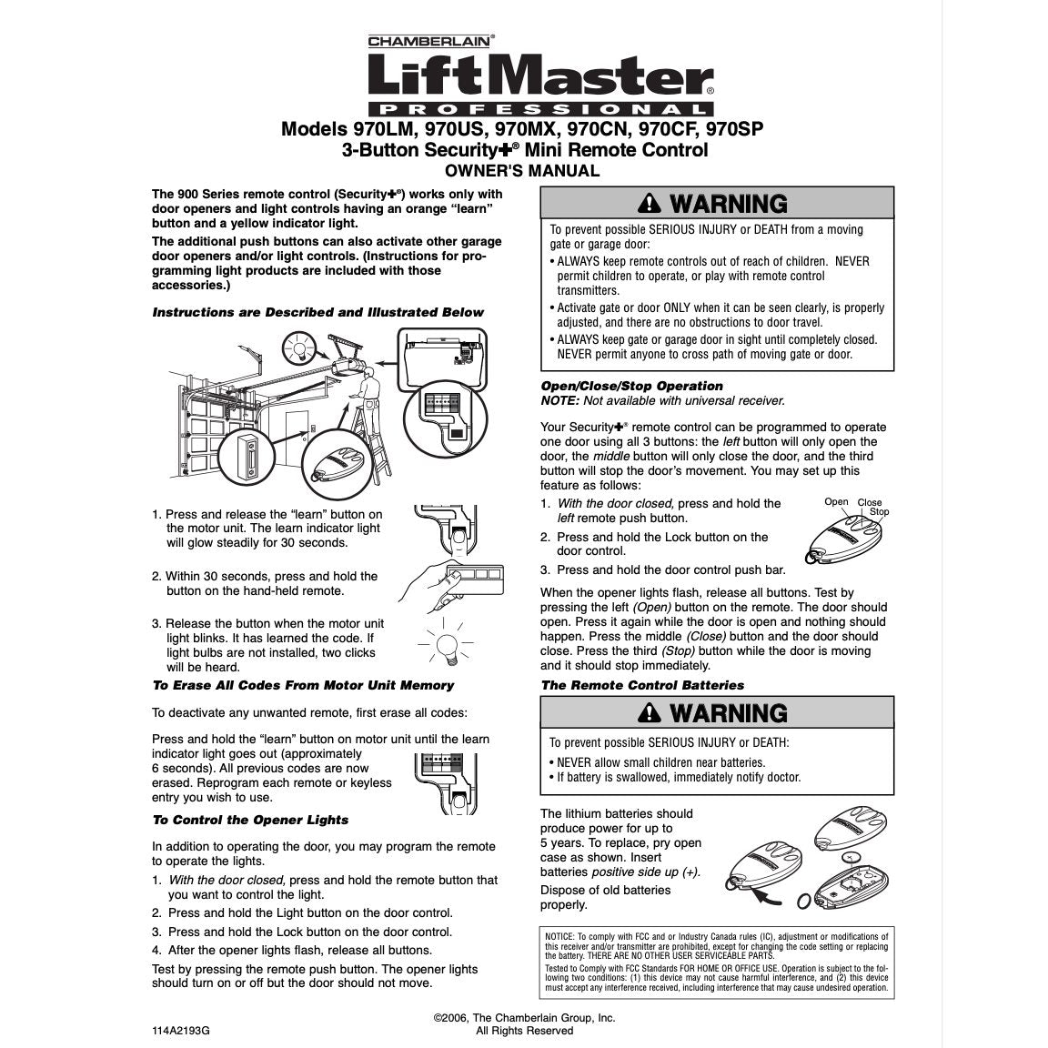 Control remoto para abre-puertas de garaje LiftMaster 970LM de 3 botones y minillavero de 390 MHz