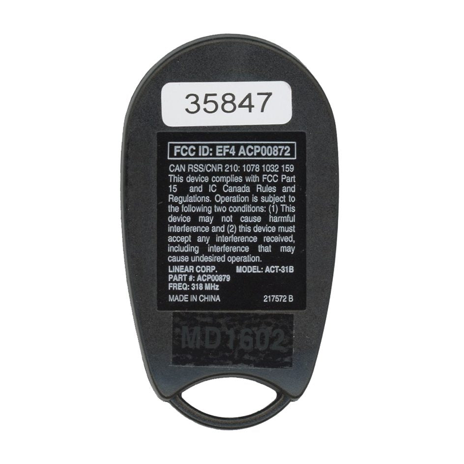 Linear ACT31B ACP00879 keychain 1-button 318 Mhz Garage Door Opener Remote Control