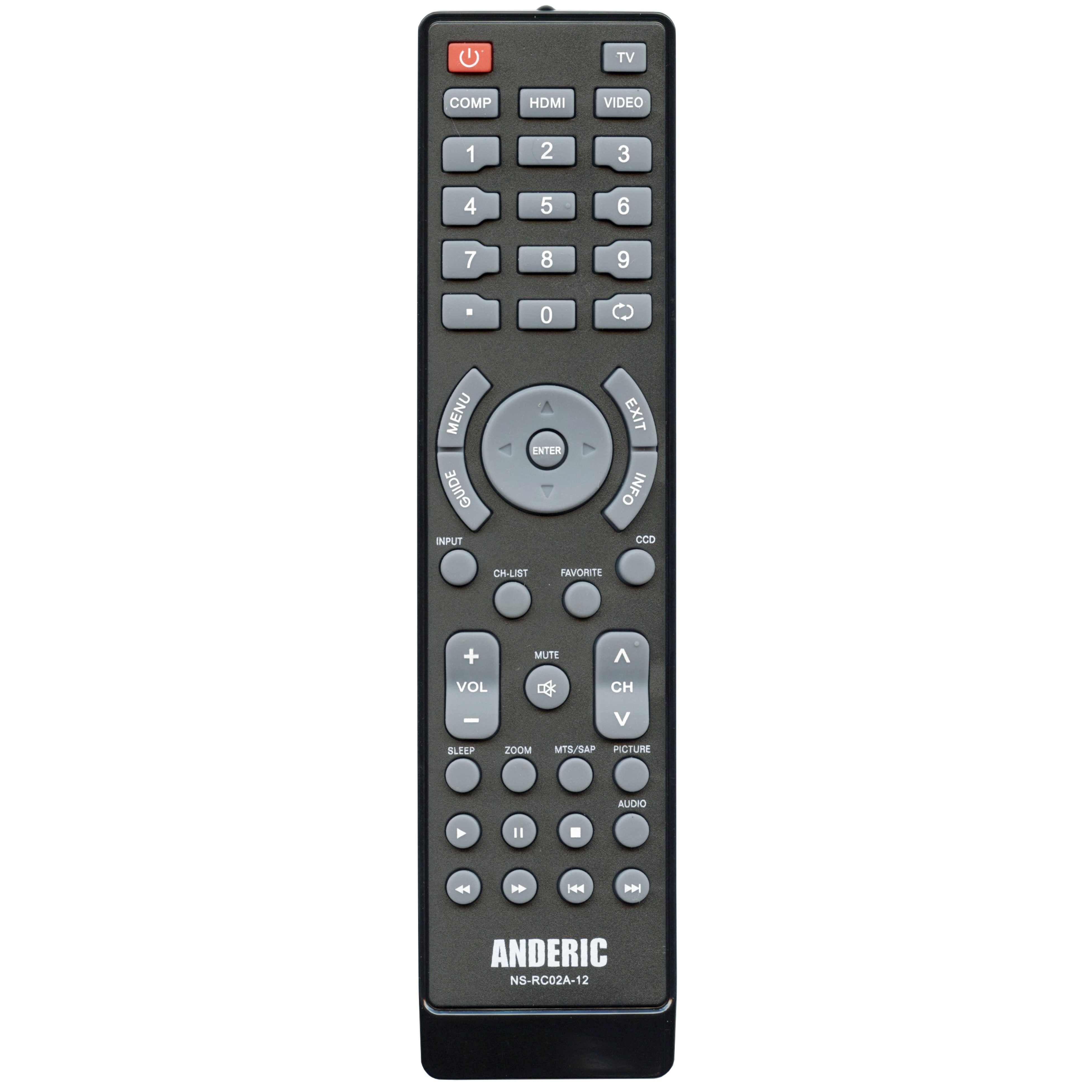 The Anderic NSRC02A12 for Insignia TV Remote is a versatile replacement with a numeric keypad, power button, volume and channel controls, and intuitive arrow keys, ideal for Dynex or Insignia devices.