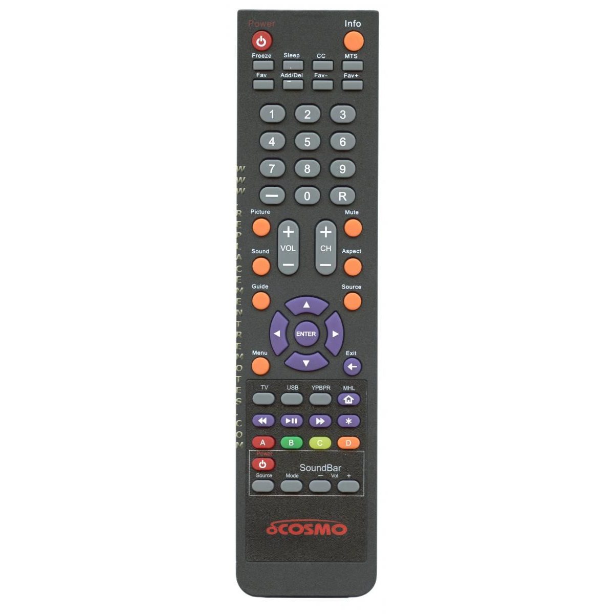 oCOSMO RC0001 con control remoto para TV con barra de sonido y MHL