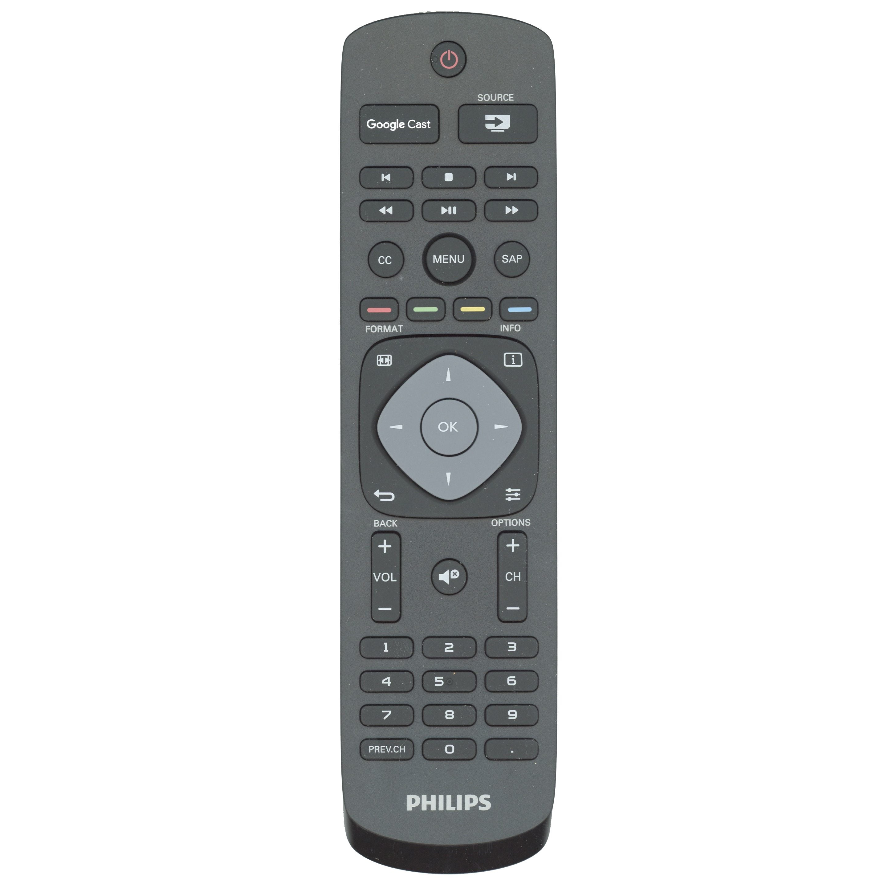 Télécommande Philips URMT42JHG006 pour téléviseur Google Cast (modèles 49PFL6921/F7, 55PFL6921/F7, 65PFL6621/F7)