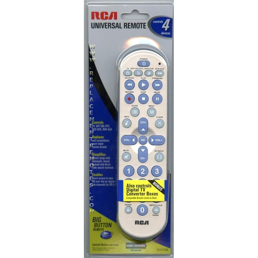 Control remoto universal RCA RCR4358N para 4 dispositivos