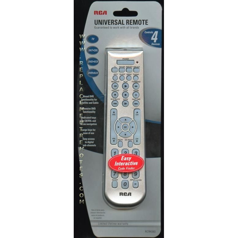 Control remoto universal RCA RCR4383 para 4 dispositivos