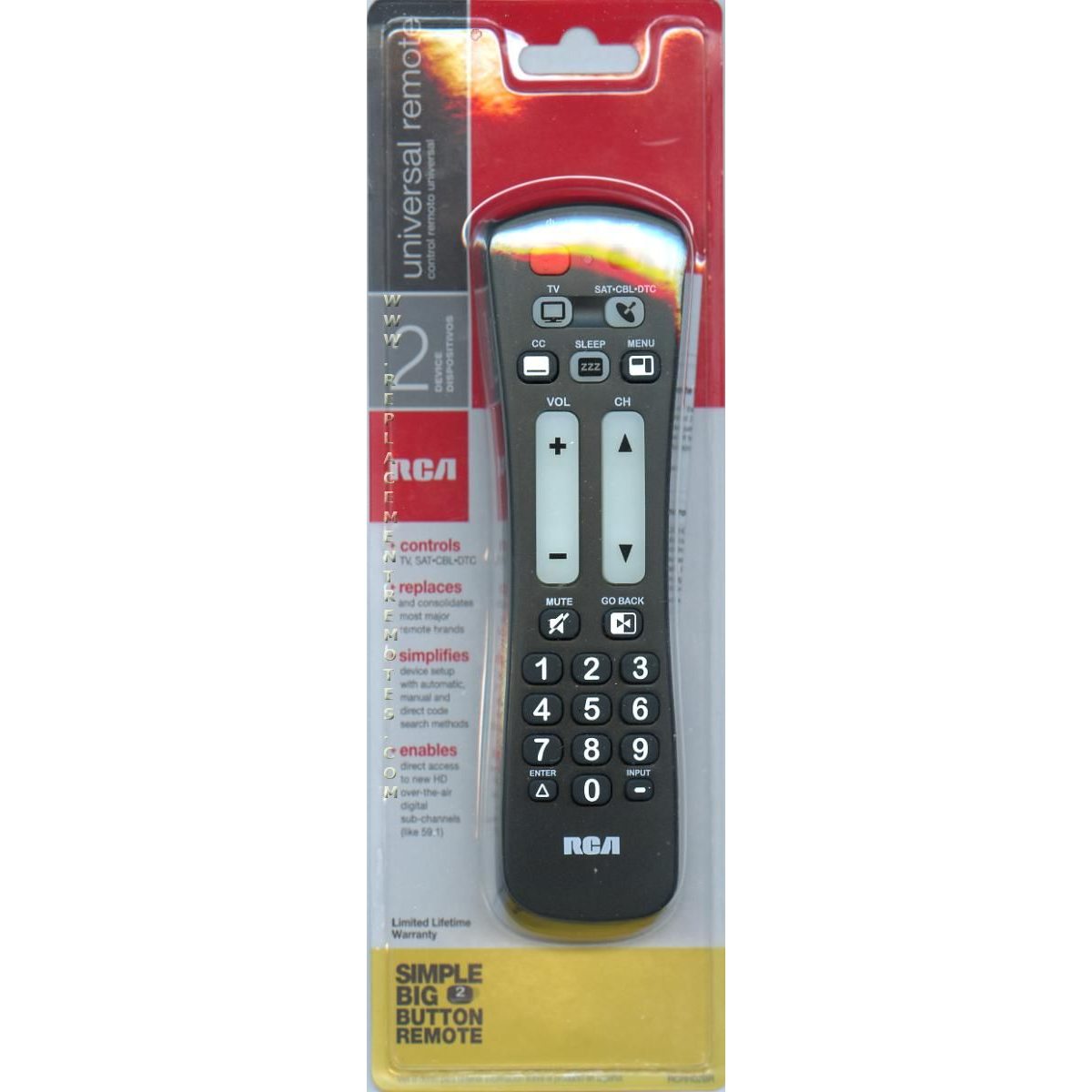 Control remoto universal RCA RCRH02BR para 1 dispositivo