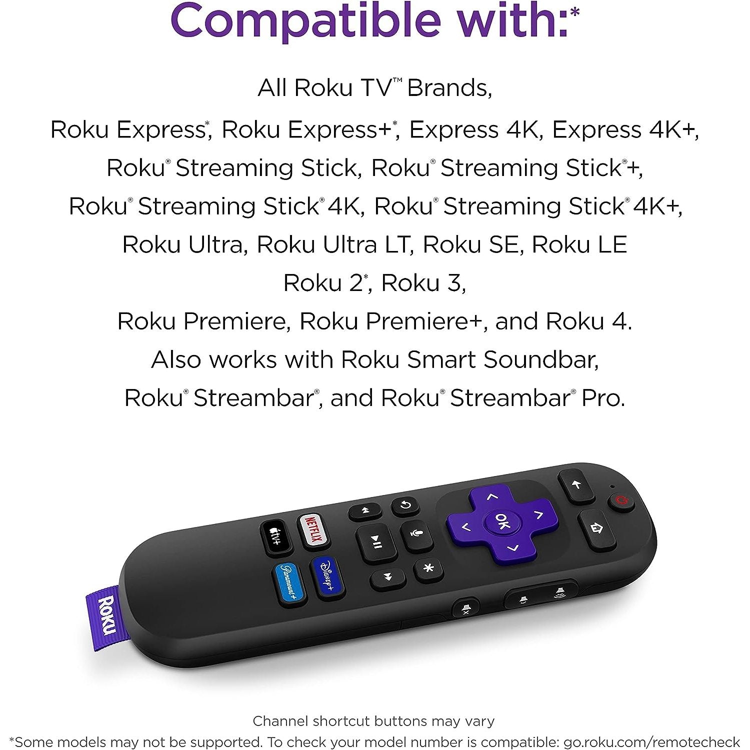 Télécommande universelle Roku RC-FA1 pour clé de diffusion Roku et téléviseurs Roku