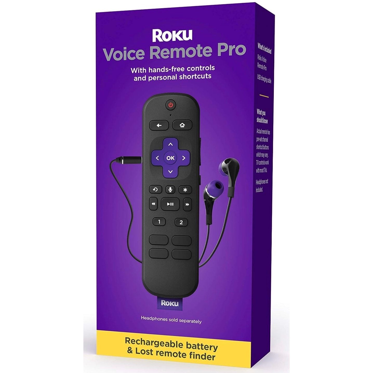 Control remoto universal recargable Roku RC-S01R con localizador de auriculares perdidos para transmisión de audio