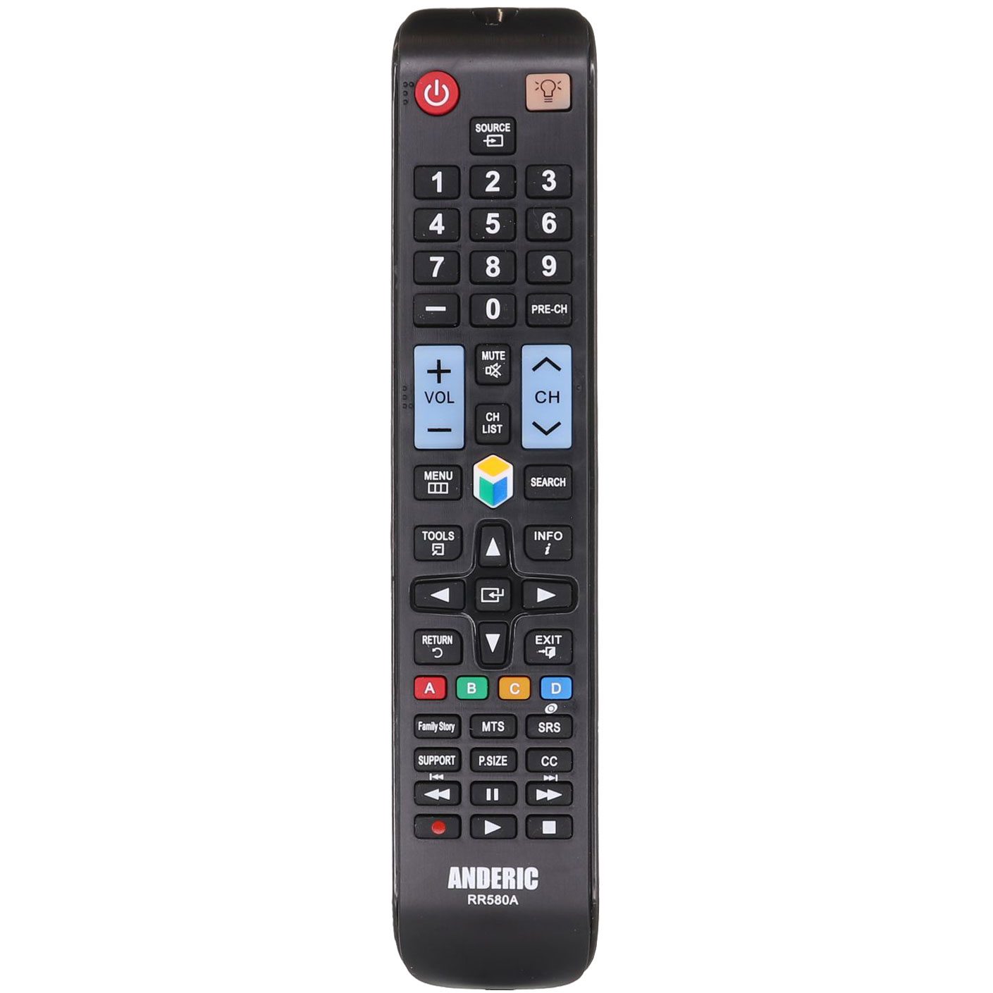 The Anderic RR580A / AA5900580A remote, compatible with Samsung TVs, features power, numbers, volume, and channel buttons. No programming is needed for seamless operation.