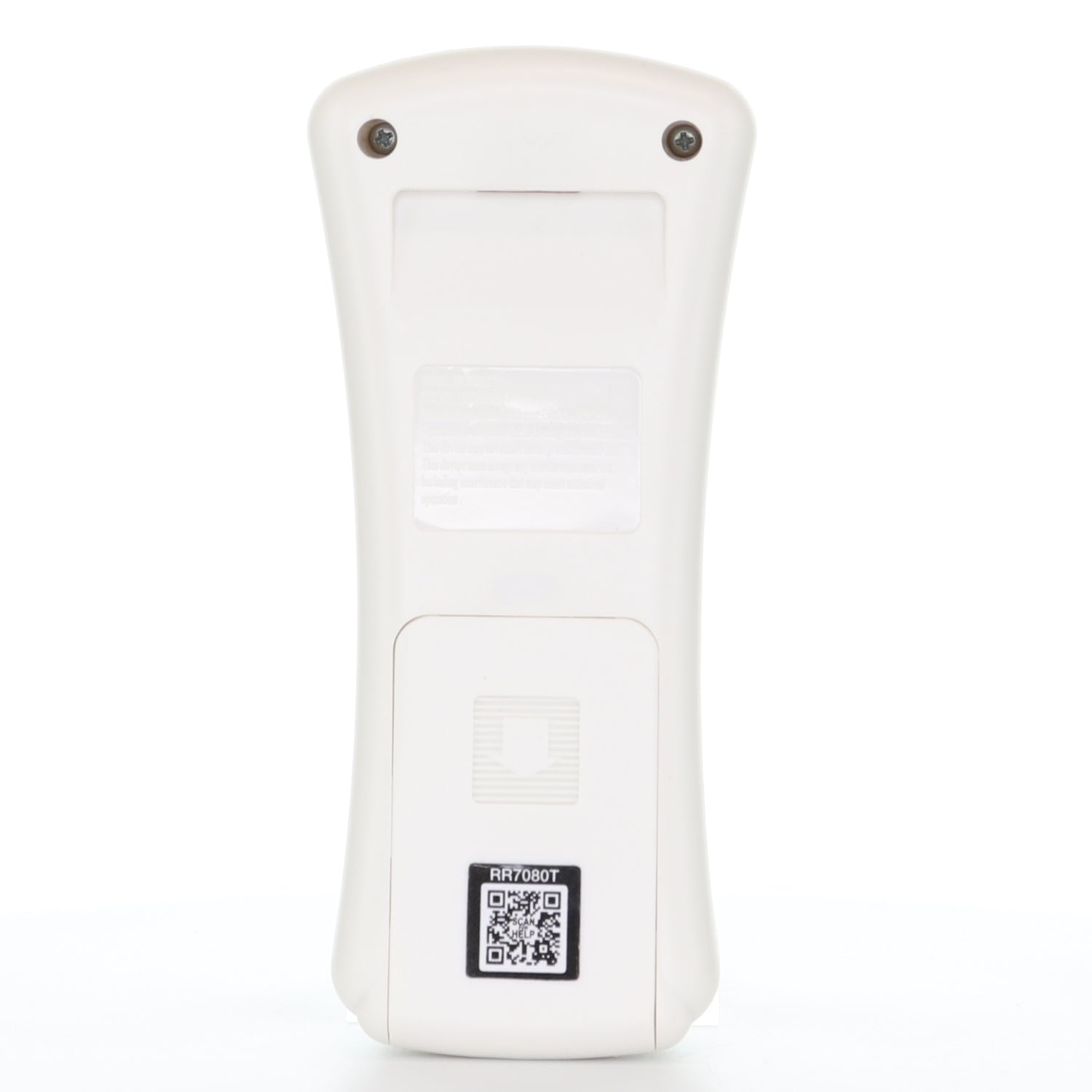 The Anderic CHQ7080T/UC7080T, designed for Hampton Bay ceiling fans, is shown with a QR code at the bottom and two screws at the top. This RR7080T remote control includes convenient features like light dimming and fan direction adjustment.