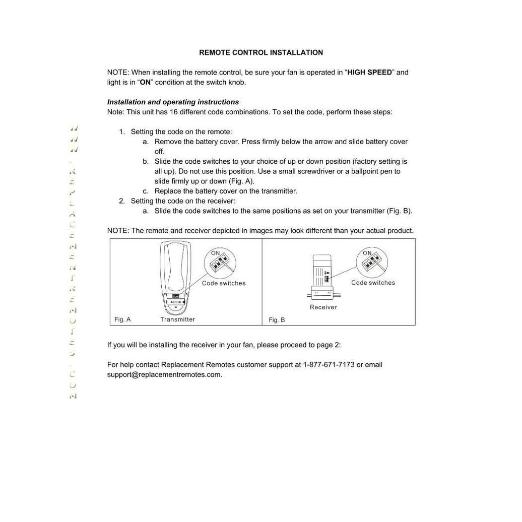 The installation instructions for the Anderic UC7083TUDL CHQ7083T with Up Light include a detailed diagram of transmitter and receiver connections, steps for code setting, battery removal tips, customer support info, and compatibility with the RR7083TUDL Remote.