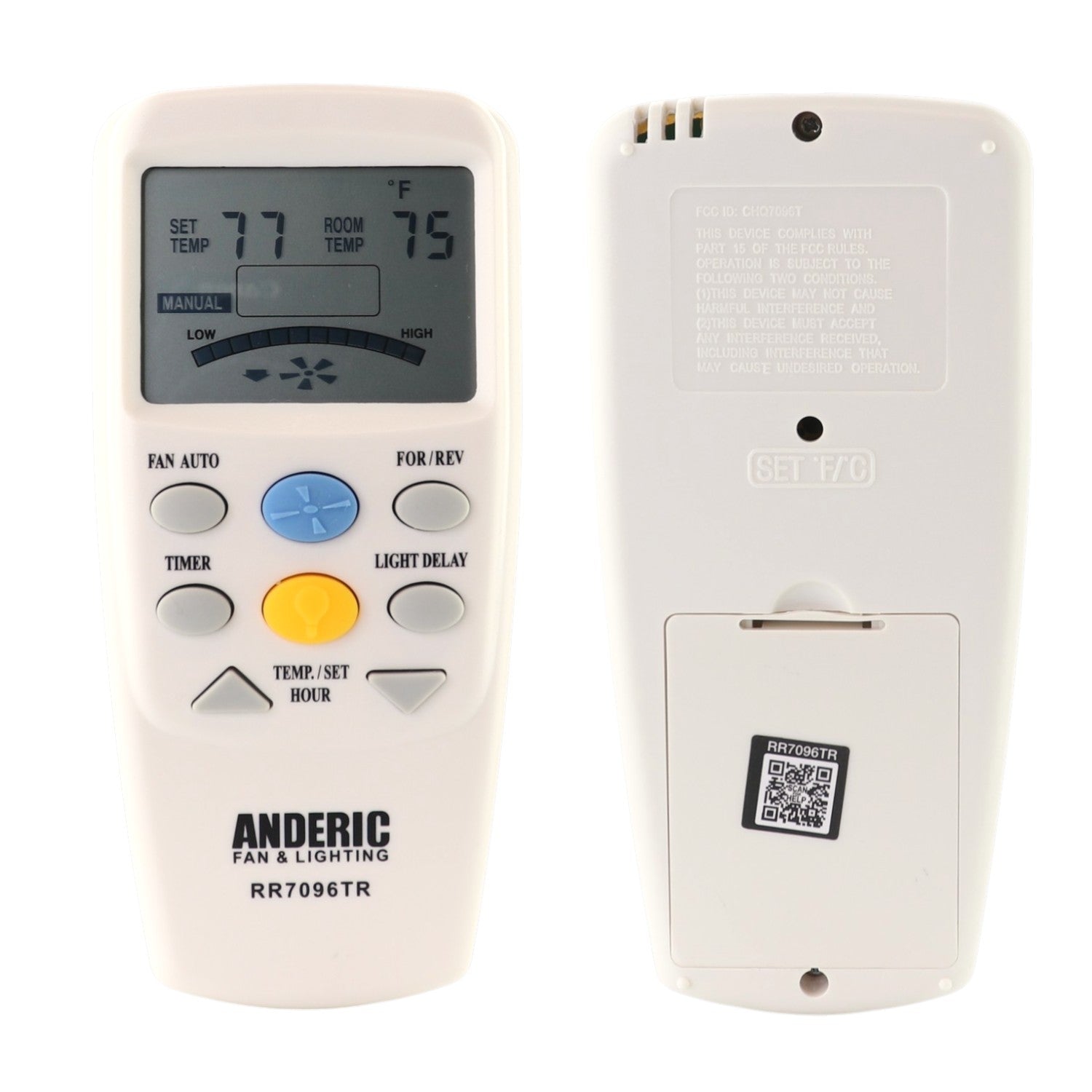 Anderic RR7096TR Thermostatic Ceiling Fan Remote Control with Reverse Key | CHQ7096T, CHQ8BT7096T