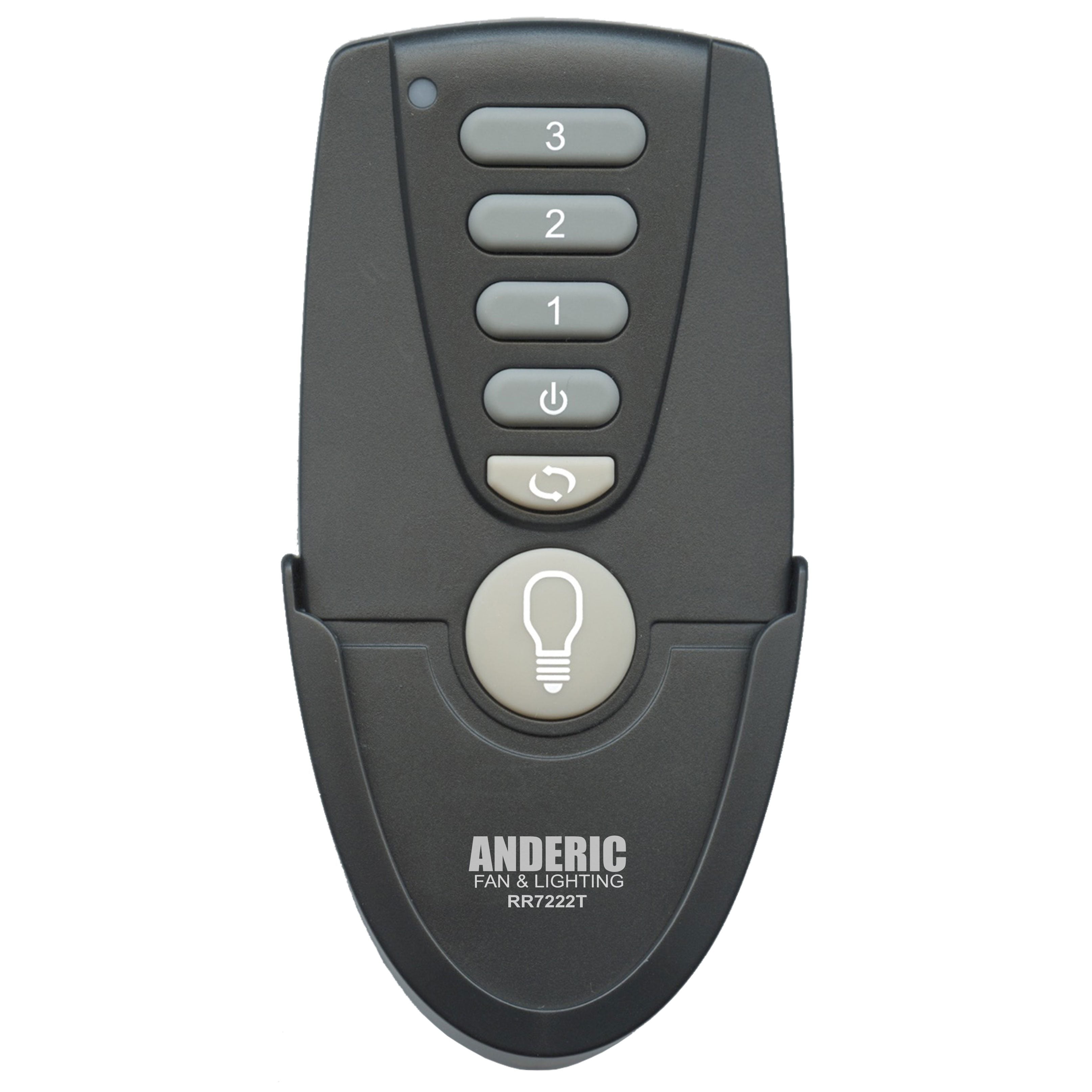 The Anderic UC7222T/CHQ7222T remote control effortlessly operates your ceiling fan and lighting with intuitive buttons labeled 3, 2, 1, off, and light. Designed for Hampton Bay fans, it combines sleek design with convenient functionality.