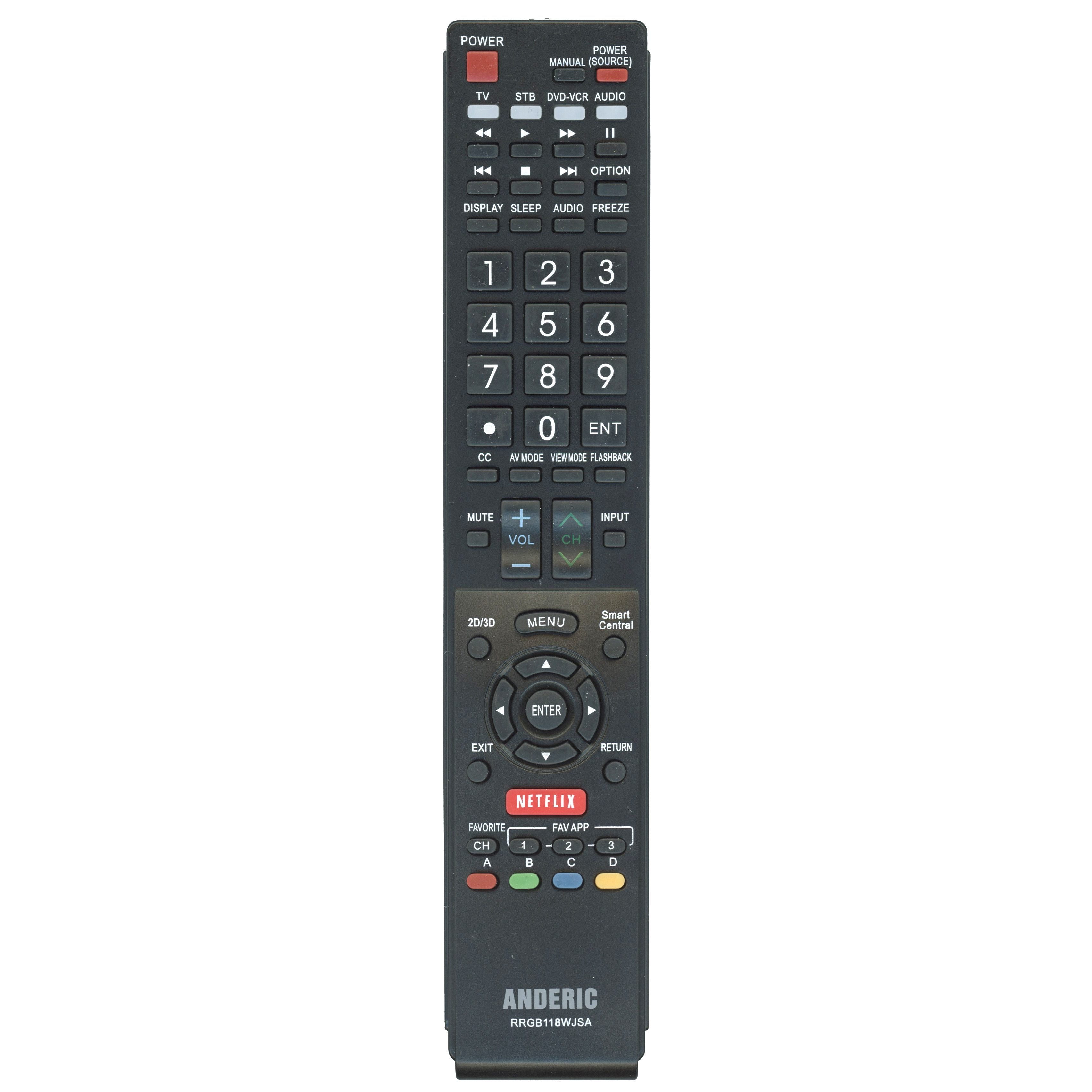 Anderic RRGB118WJSA Replacement Smart TV Remote Control for Sharp RRMCGB118WJSA