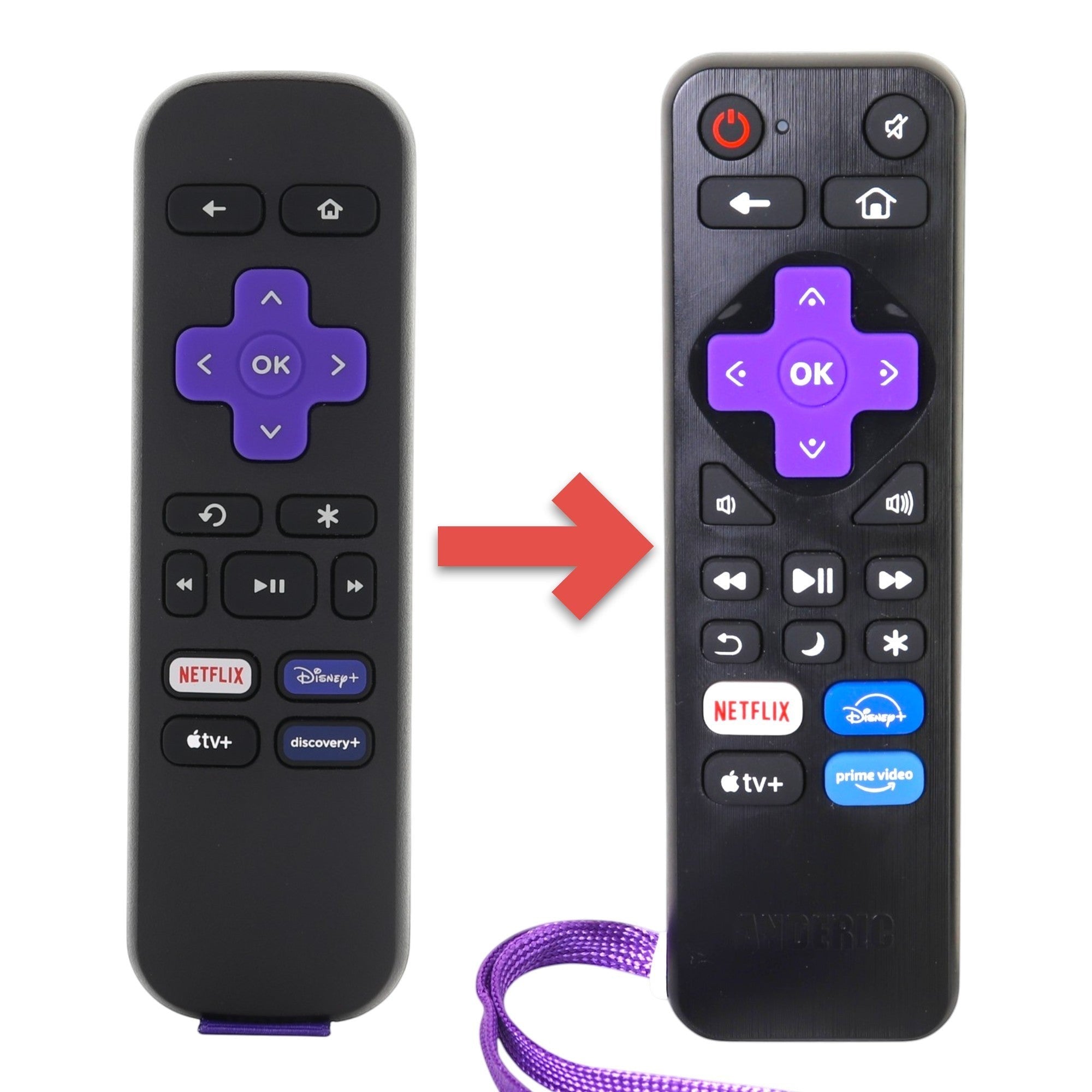 Télécommande de streaming Roku RC-ALIR EXPRESS | Netflix | Disney+ | Apple TV+ | Discovery+ - 3226001237