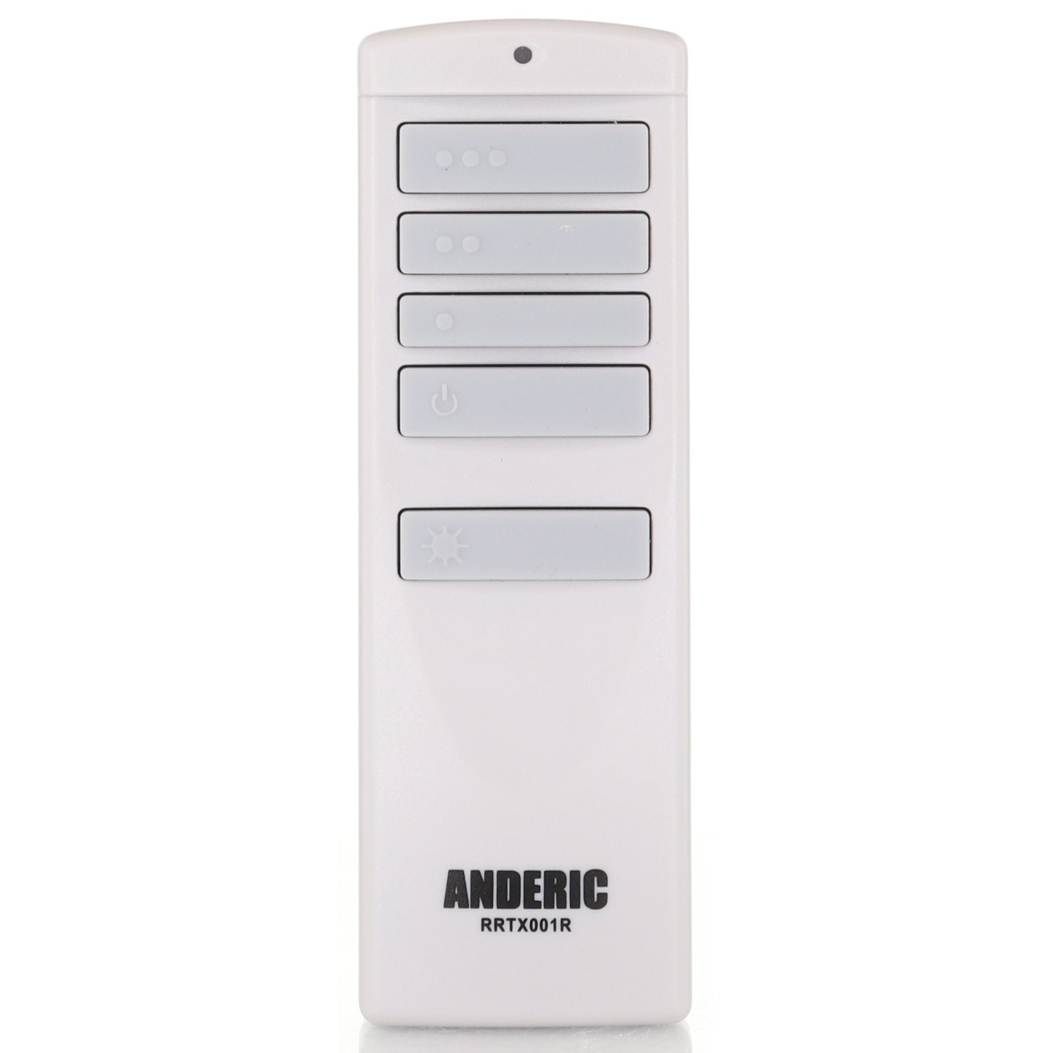 The Anderic A25-TX001-R1 / A25-TX005-R for Harbor Breeze Ceiling Fan Remote Control (model RRTX001R) features five gray buttons with symbols and is an ideal replacement. The "ANDERIC" brand and model name are prominently displayed at the bottom.